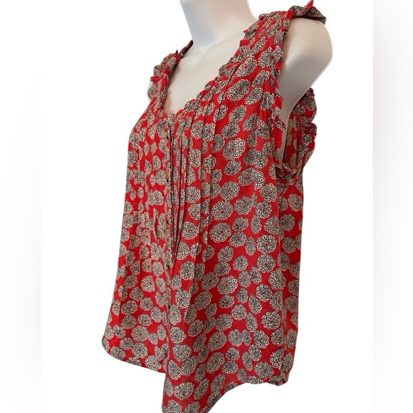 Maeve red floral ruffle trim button-up scoop neck tank top blouse size 4P - Picture 5 of 8
